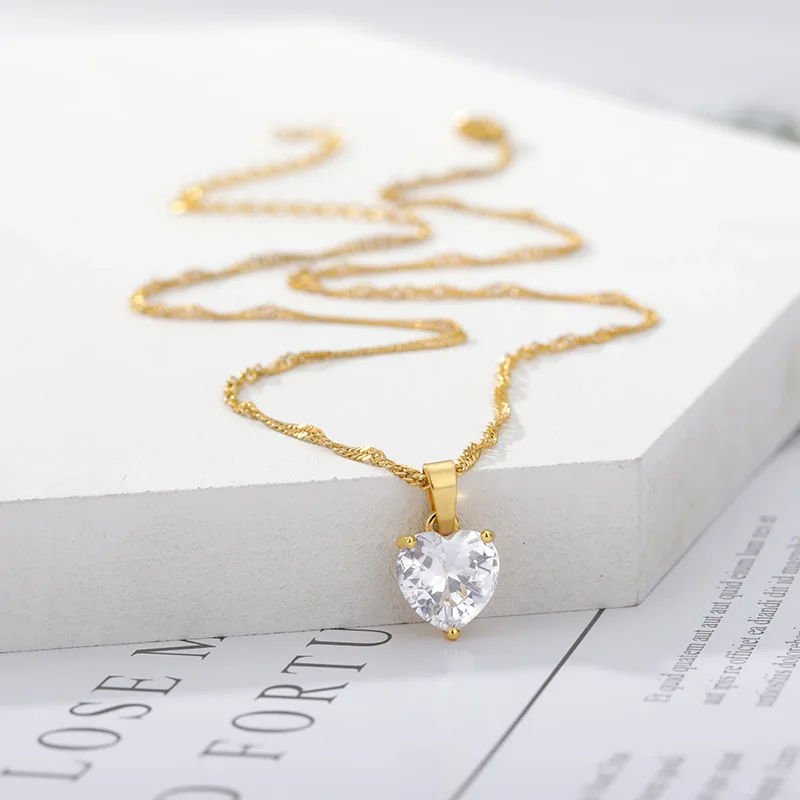 1cm Heart Zircon Pendant Necklace 