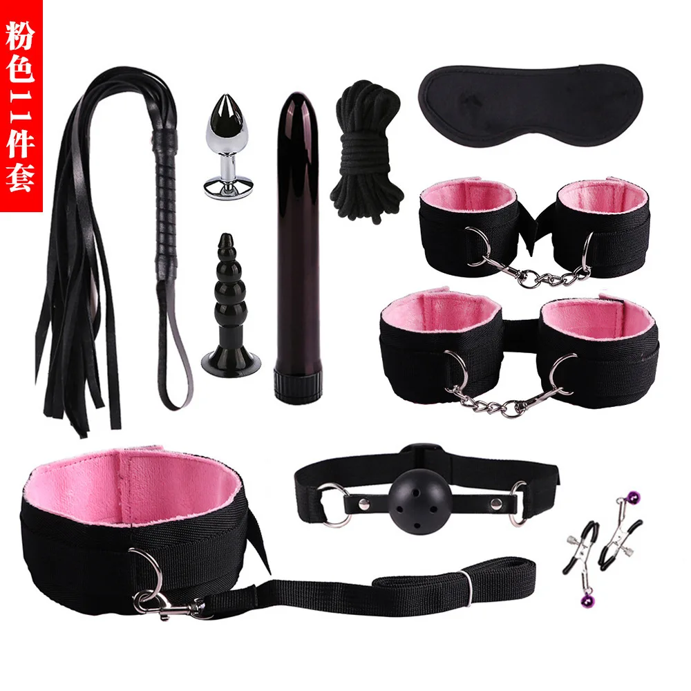 New SM 11PCS Fetish Mouth Gag Handcuffs Bondage Restraint Slave Game Set Bdsm Sex Toys with Bullet Vibrator Anal Butt Plug Kit