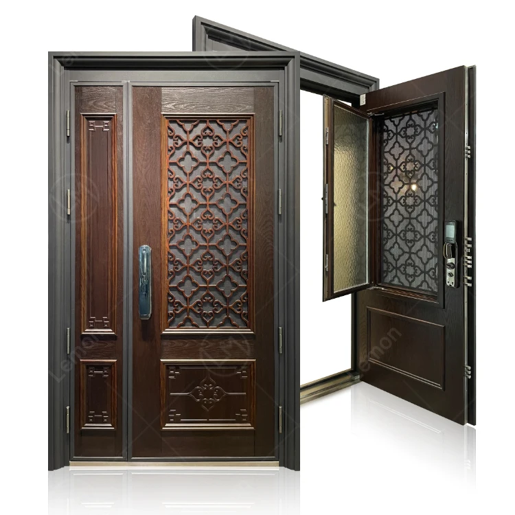 2022 Latest Design Entry Door Security Steel Exterior Door With Sliding Window House Front Entrance Doors