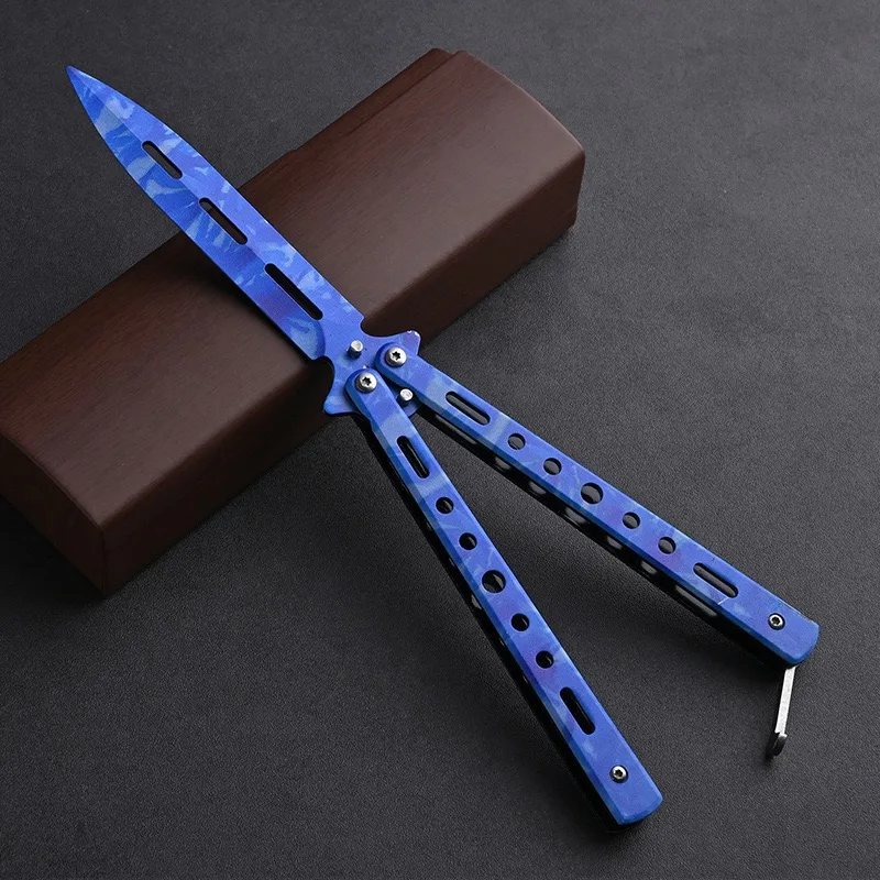 Wholesale Stock 3D Printed Unsharpened Blade Butterfly Knife Metal Exercise Knife Stainless Steel Dull Blade Training Knife