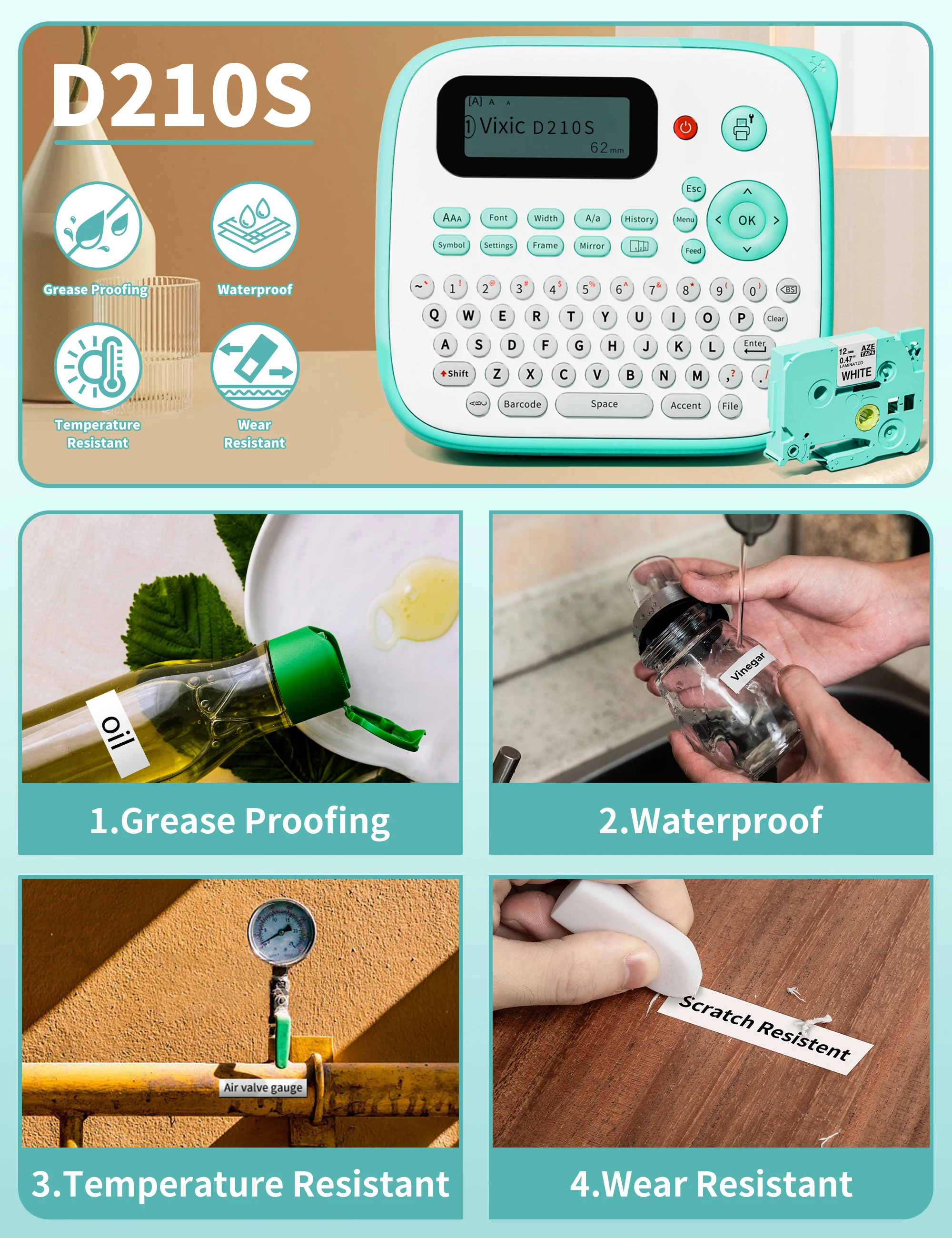 Phomemo Label Maker D210S Label Printer Machine Portable Handheld Printer for Home Office School Organization