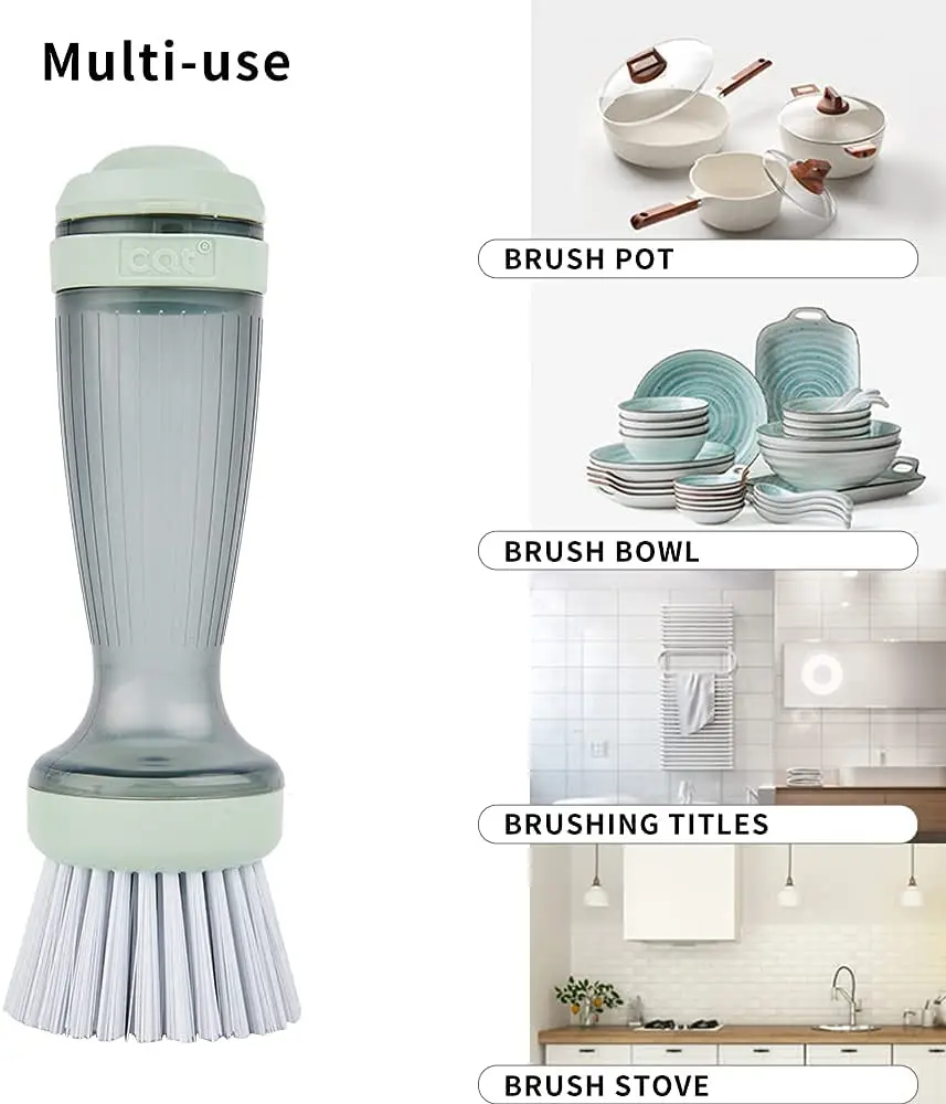 Soap Dispensing Dish Brush Set Kitchen Brush With Stand 3 Brush
