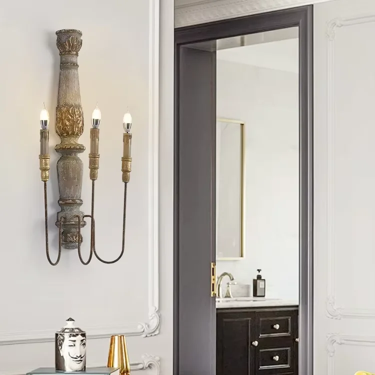 مصباح حائط خشبي صلب على الطراز الأمريكي الكلاسيكي الريفي لغرفة المعيشة وغرفة النوم ومنطقة السرير والممر، إضاءة ليد بتصميم إبداعي للمساكن