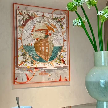 High-End Luxury French Style Silk Scarf Hanging Painting Elegant Modern Simple Design for Living Room Entrance Shadow Box