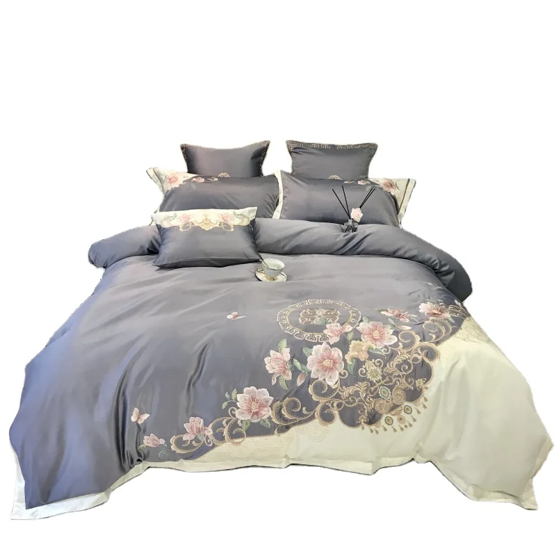中国工場羽毛布団カバー寝具セット刺Embroidery南通カスタム高級