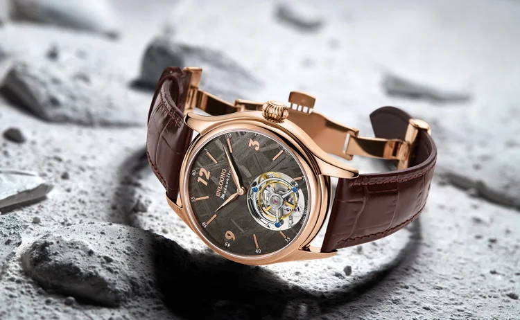 2021 ENLOONG Real Luxury Tourbillon Watches Men with Hand Made Meteorite Dial Black 316L Steel Sapphire Wrist Man Watch Luxury