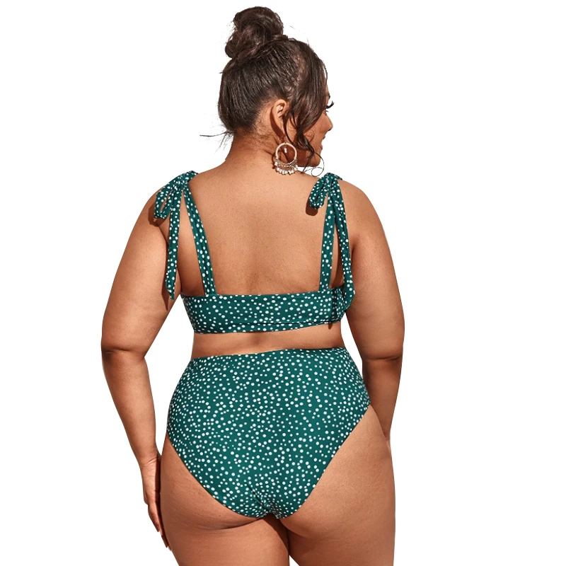 Plus Size Women Dot Green Vintage Bikini Tie Straps High Waisted Women Recycled Nylon Ladies Bathing Suit