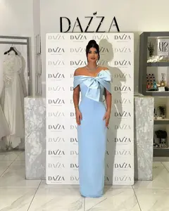 Women Off Shoulder Evening Dresses Sleeveless Mermaid Vestidos De Fiesta With Big Bow Formal Birthday Prom Dress Girls Wear