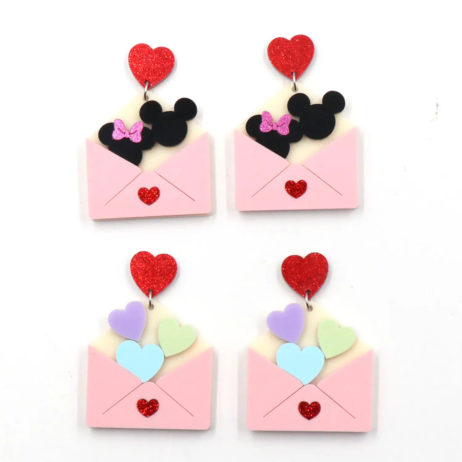 Customized CN Top Fashion MD147ER2241 Acrylic Earrings Valentine's Day Mouse Head Heart Drop Envelope Diamond High Parties