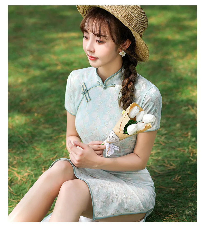 Single Layer Medium Length Daily Cheongsam Girl Student Wear Slim Fit Chinese Style Qipao Women Lace Dress Elegant Factory Price