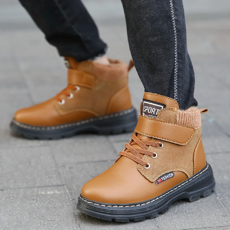 Теплые зимние кожаные ботинки для мальчиков и девочек, Скандинавская уличная хлопковая обувь для детей и взрослых, осенне-зимние ботинки