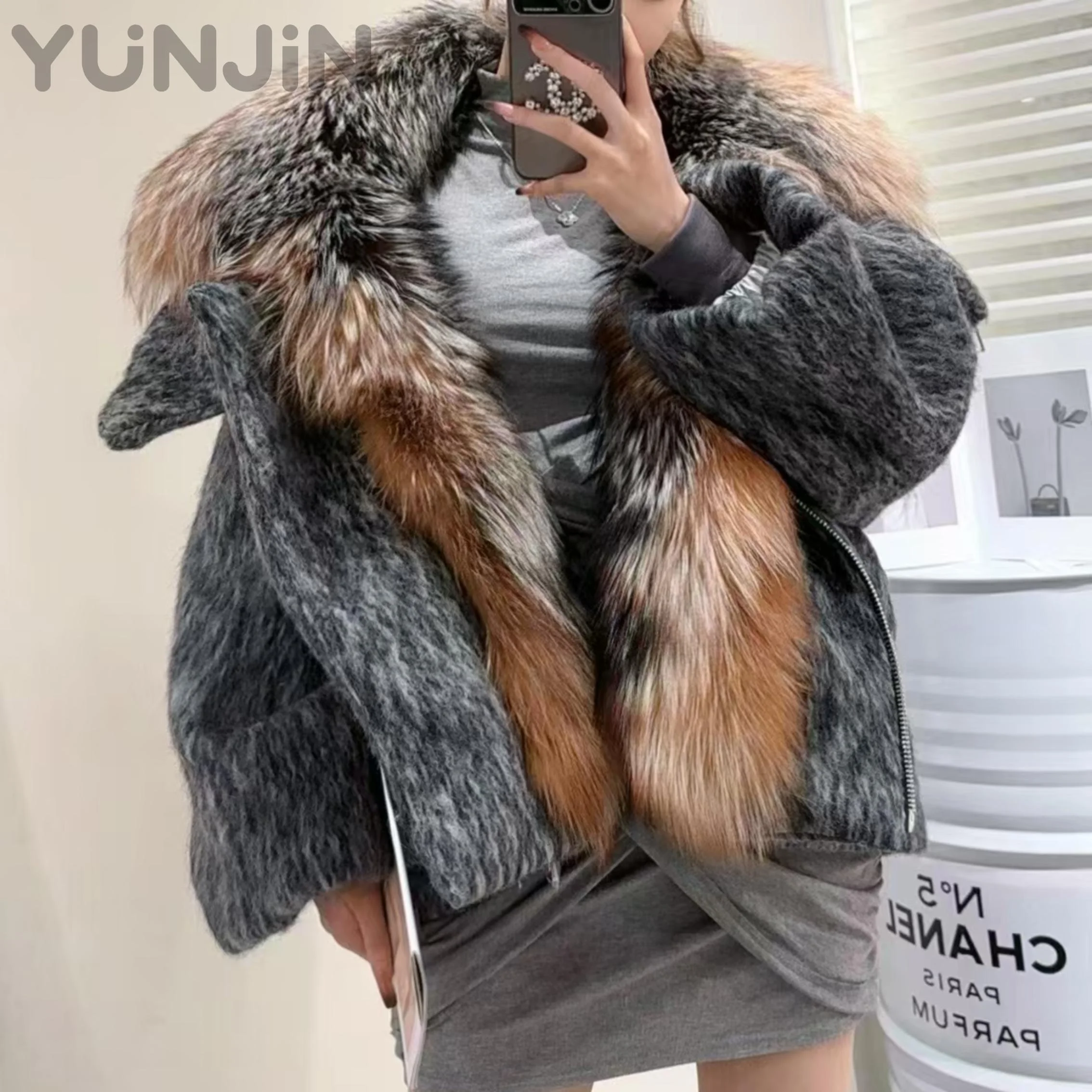 2025AW Women Luxury Fox Fur White Goose Down