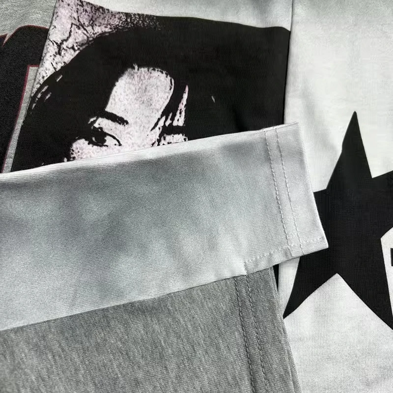 SLALTI Custom Cotton Splicing Dirty Heavyweight Cropped T-Shirt Screen Printing Tees Irregular Patchwork Boxy T-Shirt Men gallery 5
