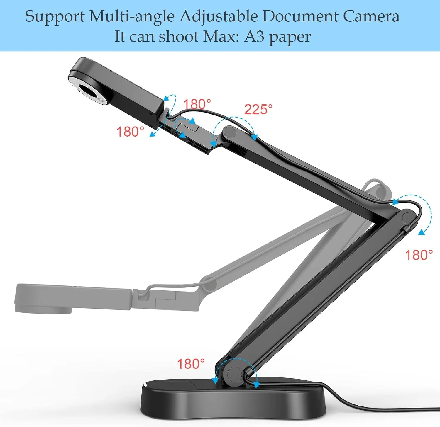 Portable 8MP USB High Speed Document Scanner A3 A4 Book Scanner 3 Level LED Light Document Camera with Dual Microphones