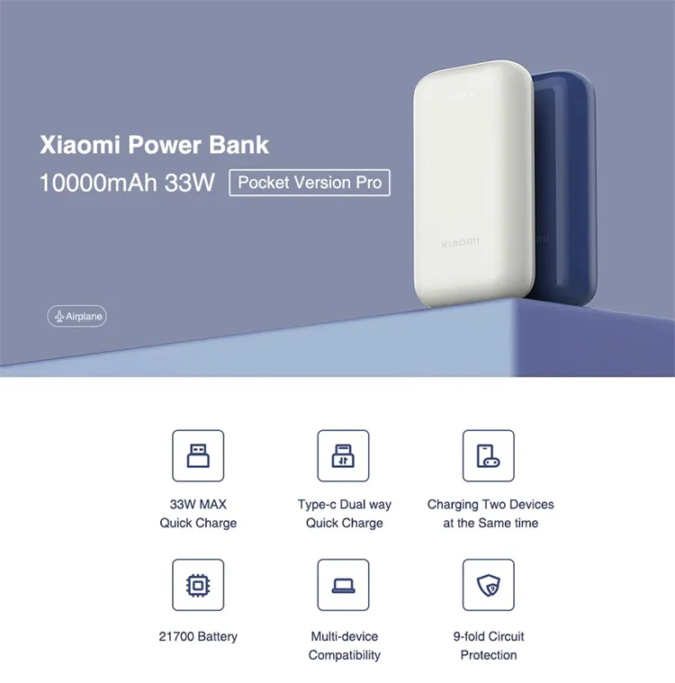 Original Xiaomi Power Bank 10000mAh 33W Pocket Version Pro Portable Powerbank