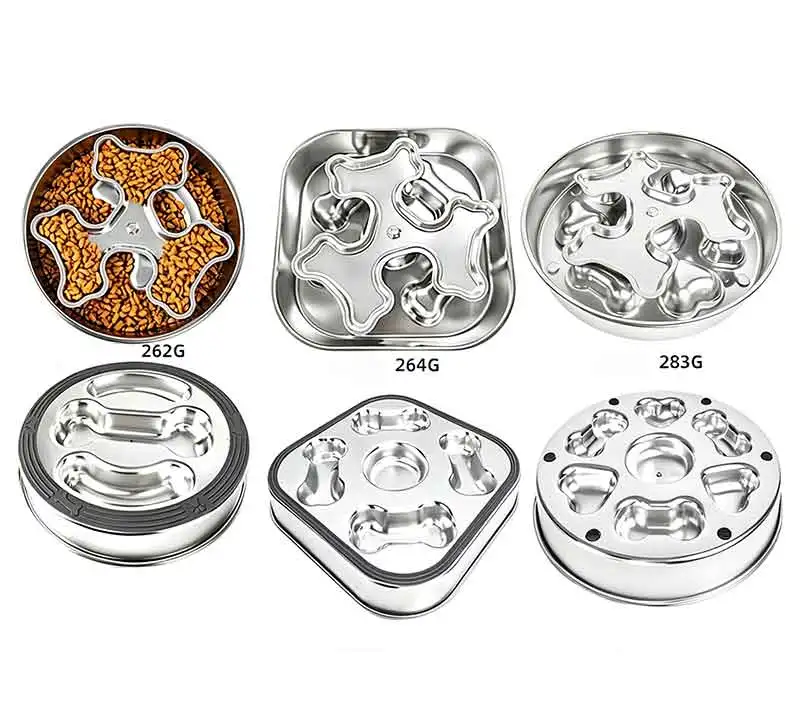 product stainless steel spiral slow feeder pet bowl anti slip anti tip over dog cat feeding bowl for teddy golden retriever-0