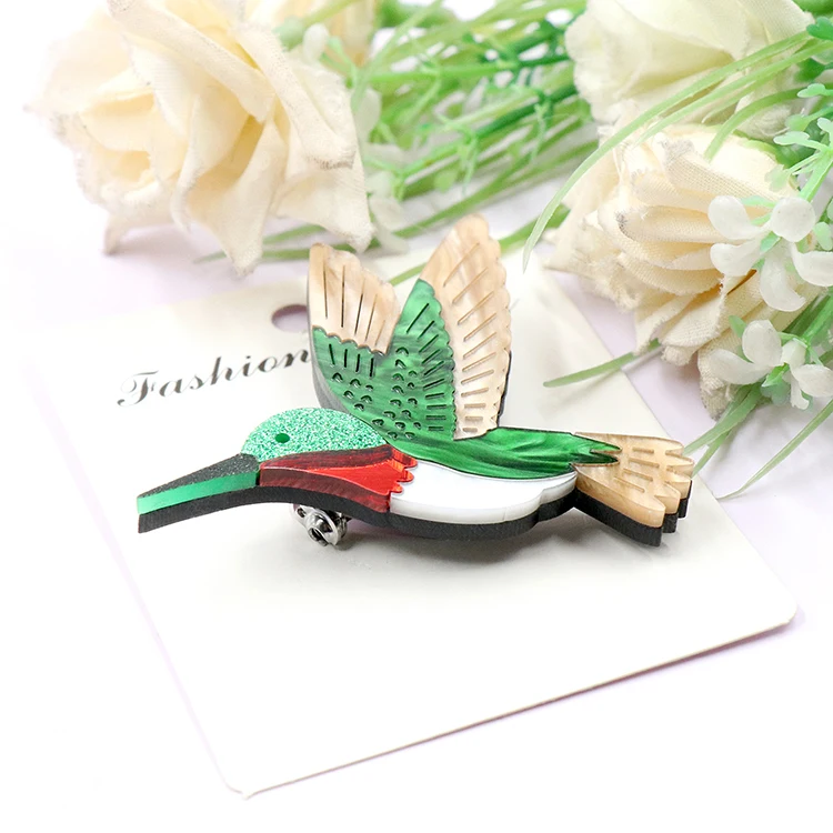 BH1076 1pcs New Arrival hummingbird Brooch (Safety Pin) cute Laser Cut Acrylic Jewelry Handmade factory