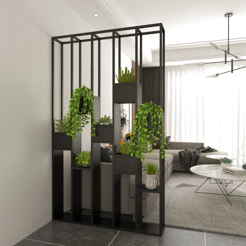 Nordic Metal Wood Plant Stand Partition - Modern Office Room Dividers ...