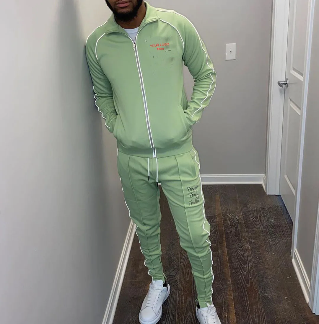 Custom Stripe Men's Sweatsuit Joggers 2 Piece Set Men Zipper Joggers