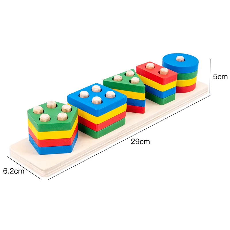 Kids Wooden Blocks Learning Educational Toy Geometric Shape Matching Building Block Toys Columns Matching Blocks Toy