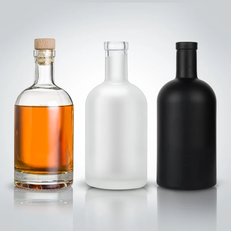Matte Black Glass Gin Bottle 500ml 750ml Frosted Black Spirit Liquor Vodka Glass Wine Bottle 750ml Glass Olive Oil Bottle