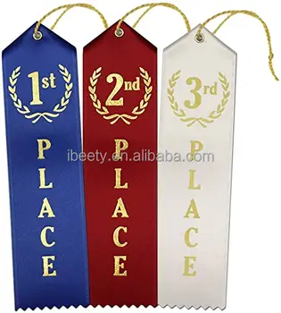wholesale 1st first blue arward ribbon second third customize 2"*8" sports place ribbon with name card