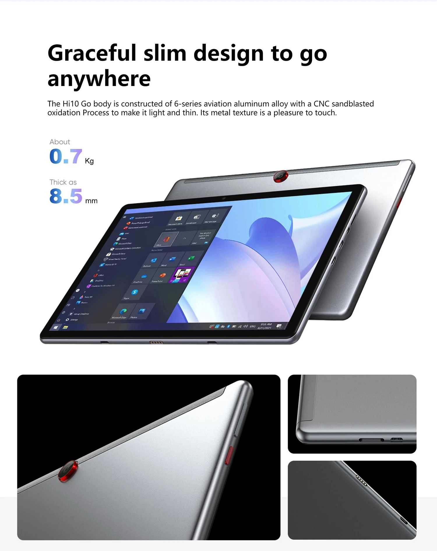 2023 CHUWI Hi10 Go 2 in 1 Win11 OSタブレットラップトップ10.1