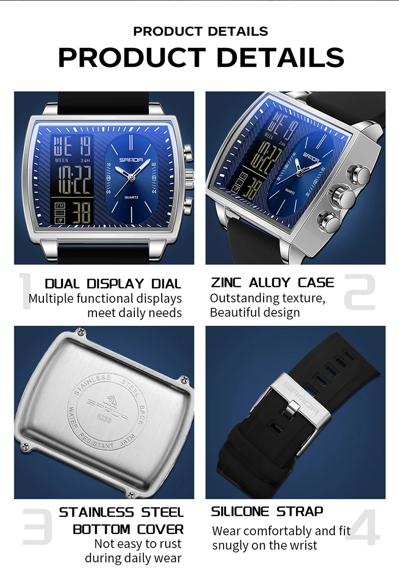 Sanda 6238 Multifunctional Luminous Waterproof Watch For Men