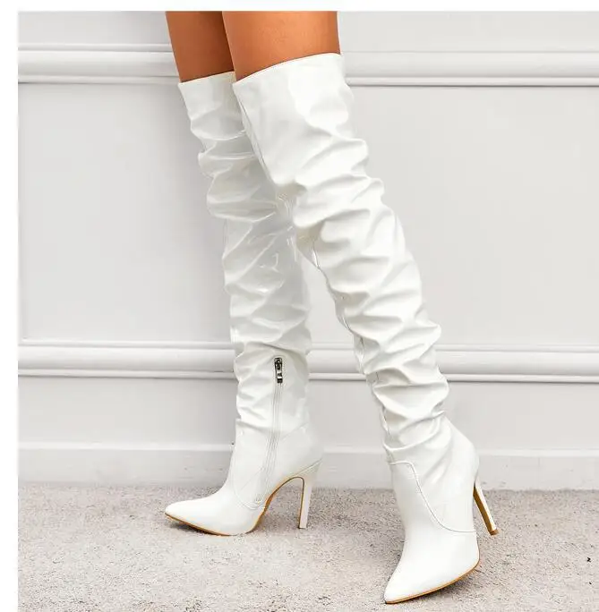 Fashion Autumn Elastic Zipper Over The Knee Boots Patent Leather Black Sexy High Heels Women