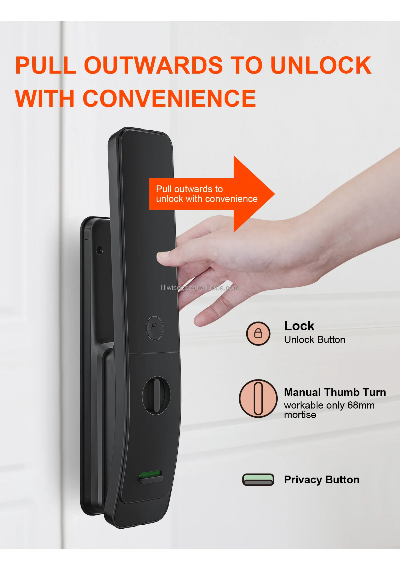 Liliwise Fully Automatic Push Pull Smart Door Lock with Mechanical Key for Residential and Apartment Security 3