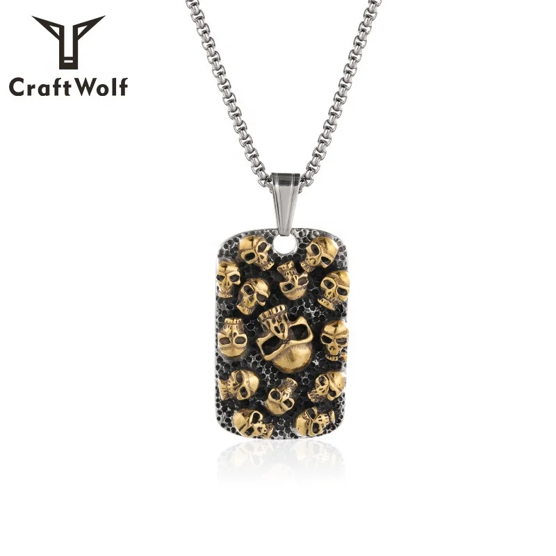 Craft Wolf hip hop jewelry fashion gothic punk Viking gold men women Embossed personalized army skull chain Necklace
