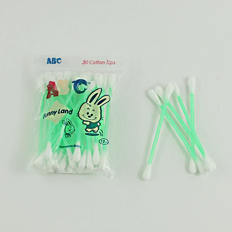 disposable good quality 30pcs colorful baby cotton swab double round head plastic stick for ear cleaning