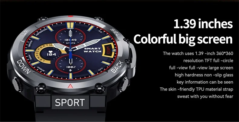 LEMFO LF33 Smart Watch Men IP67 Waterproof Call Outdoor Sports watches 400mAh NFC Smartwatch 1.39 Inch 360*360 HD Screen (2).jpg
