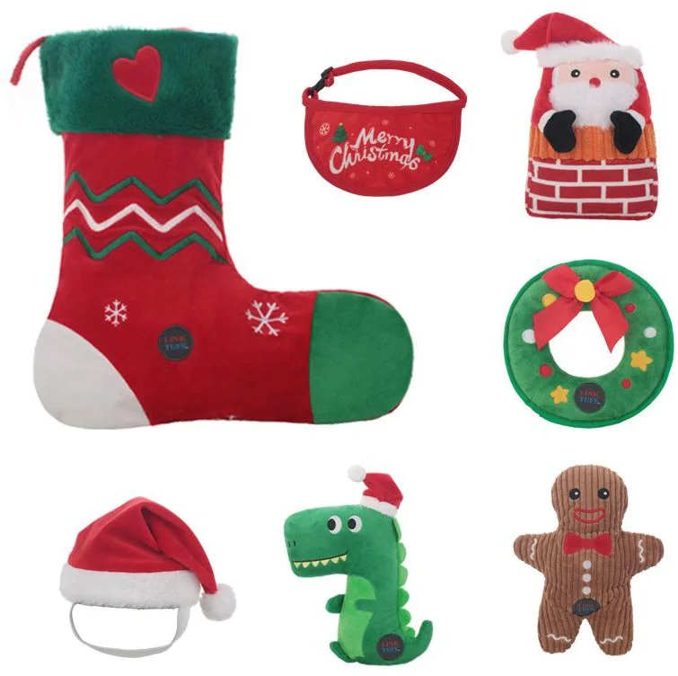 Christmas Theme socks crocodile saliva towel  wreath  Gingerbread Man Interactive Plush Dog Chew Pet Toy Set