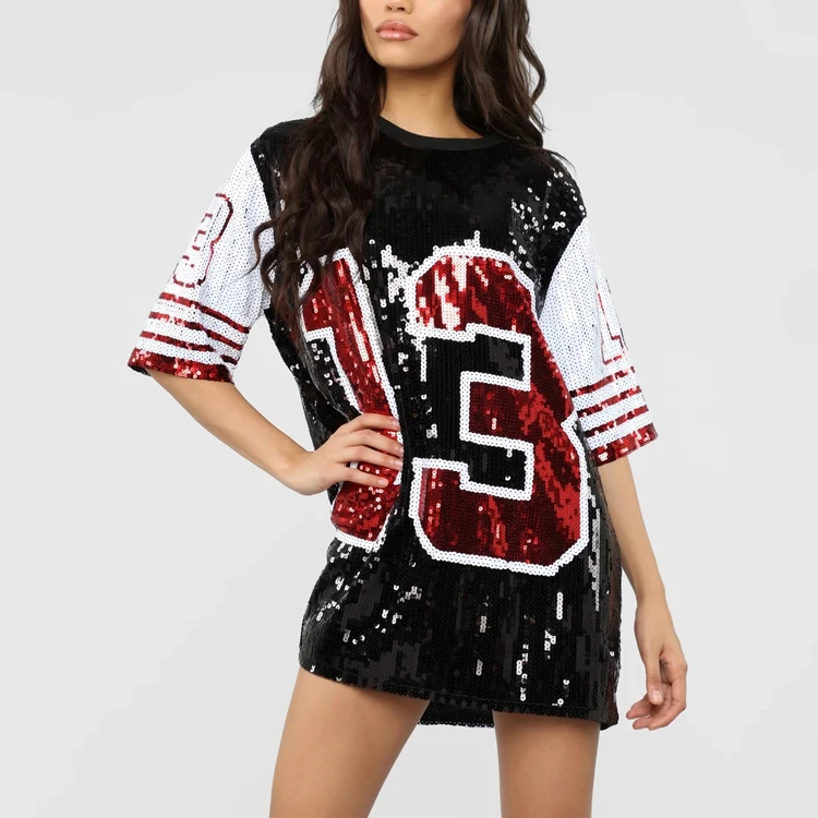  Customized Number Sequin Jersey Dress Shirt for Adult