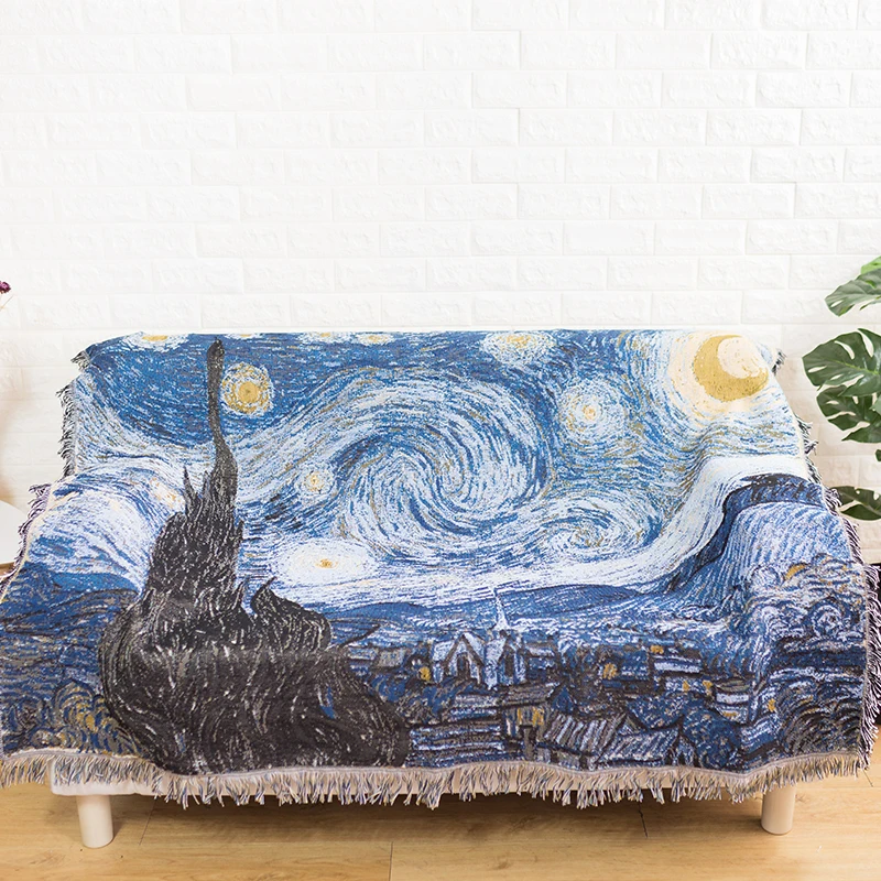 Cotton Blanket Van Gogh Starry Sky Night Woven Throw Towel