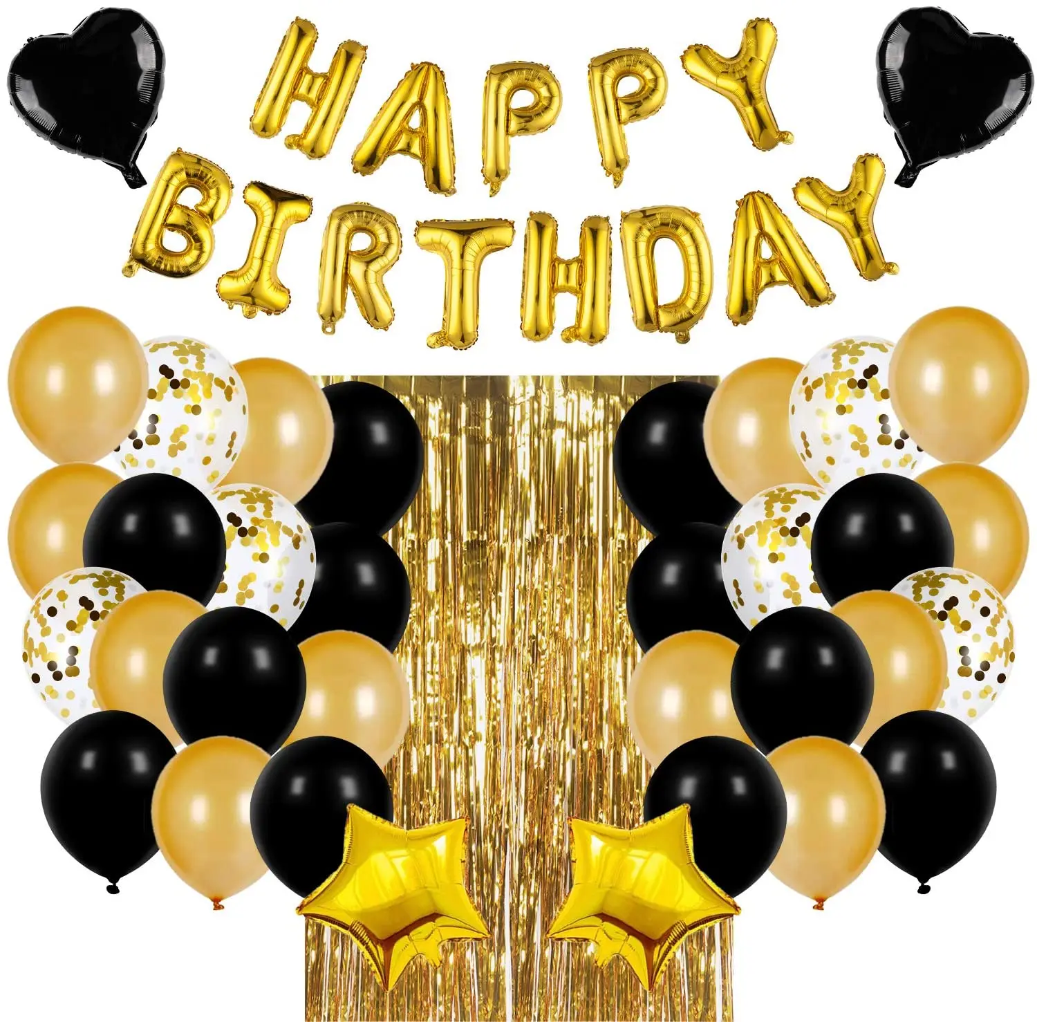 Pafu Gold And Black Birthday Party Supplies Happy Birthday Balloons Banner Confetti Balloons Foil Curtain Birthday Decoration Buy Birthday Decorations Gold And Black Birthday Party Supplies Black And Gold Birthday Party Decorations Set