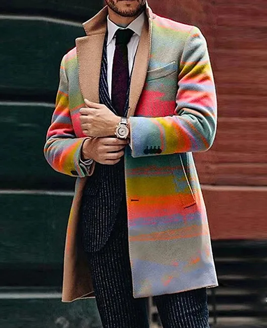 Casual Men's Winter Mid-length Tweed Jacket Slim-fit Single-breasted Coat_voghion.com
