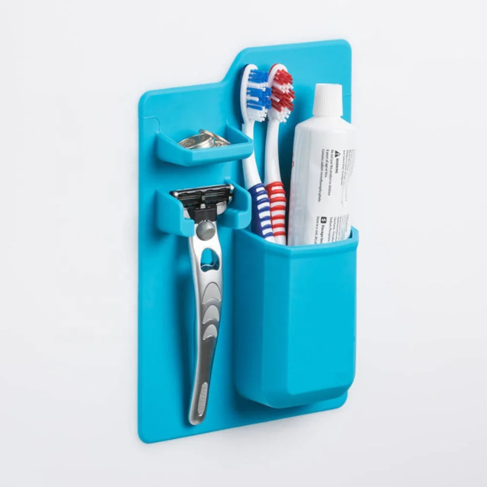 2024 Toothpaste Razor Holder  Wall Mounted Bathroom Storage Organizer Silicone Toothbrush Holder