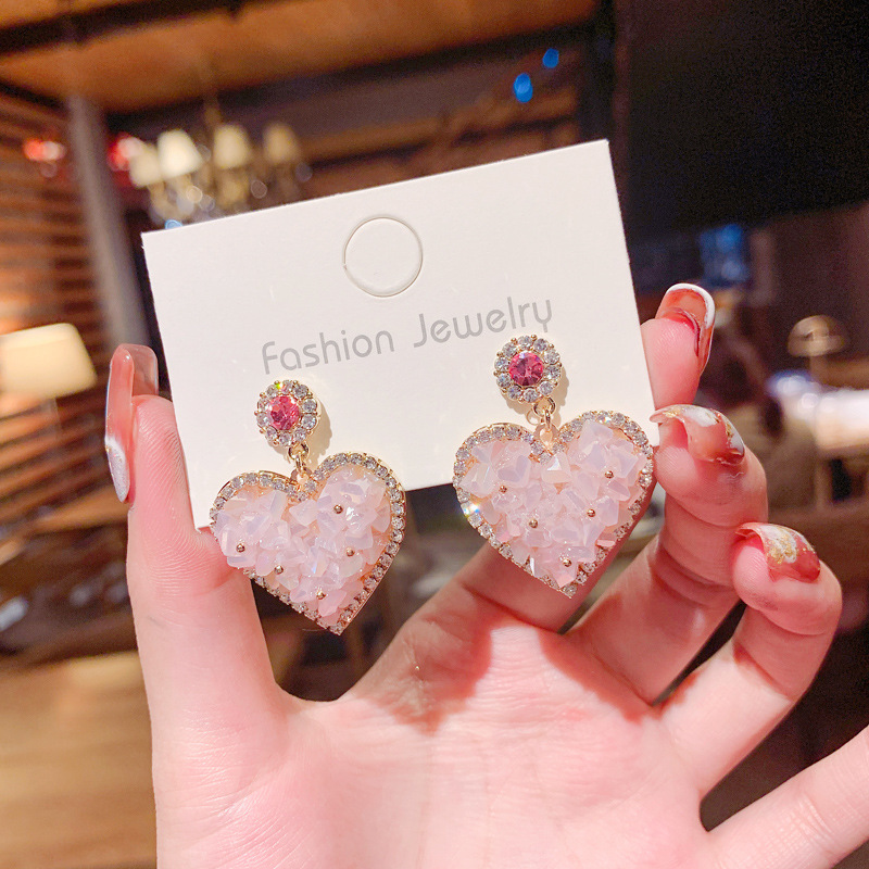 イヤリング Pink Heart Earrings - Shourouk - Strass - Pink Heart_fuchsia_pink_beaded_earr