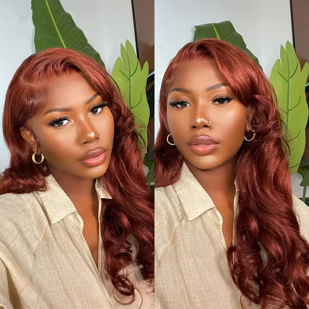 Rötlich Braune Body Wave Echthaar Lace Front Perücke Glueless_voghion.com