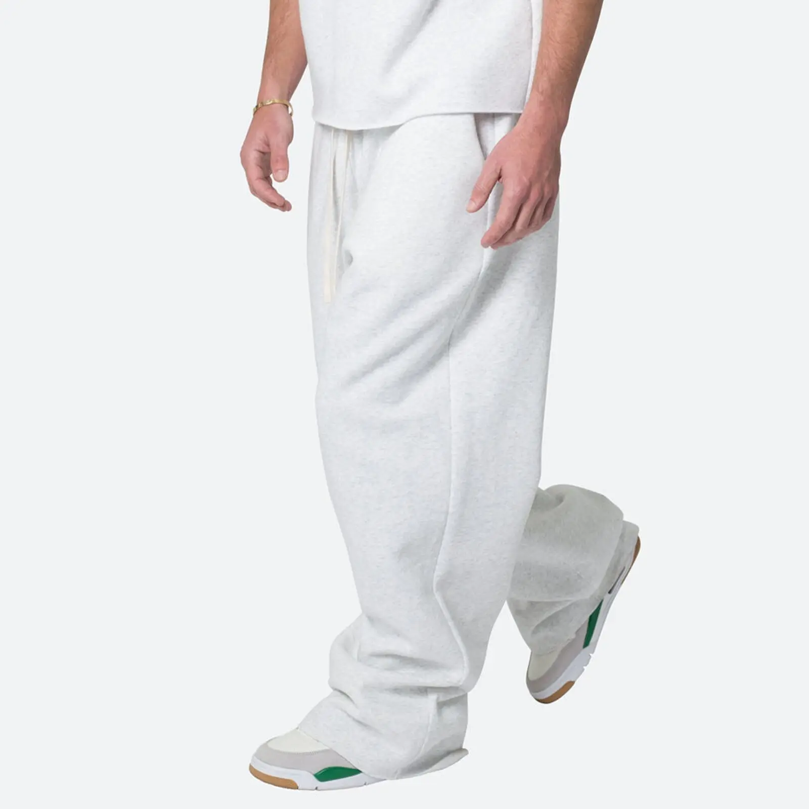 Knitted 100 Cotton Baggy Fit Straight Heather Grey Sweatpants