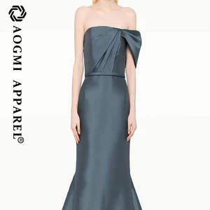 Haute Couture Fashion Ladies Maxi A-Line 100% Silk Off-the-Shoulder High Waist Slim Elegant Strapless Party Large Pendulum Dress