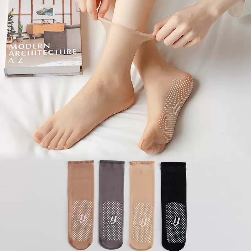 Women Ankle Socks 10D Ultra Thin Anti Slip Solid Color Polyester Fiber Invisible Seamless Spring Style