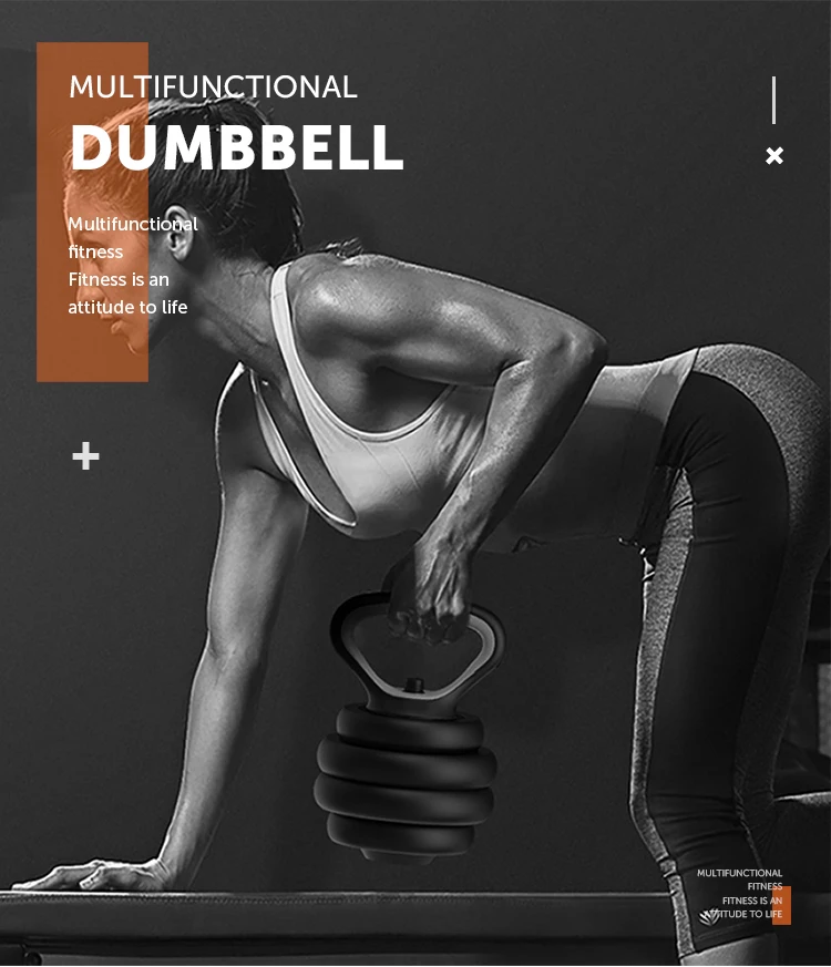 Six in One Steel Dumbbells Barbell Kettlebell Multifunctional Adjustable Dumbbell Set Barbell