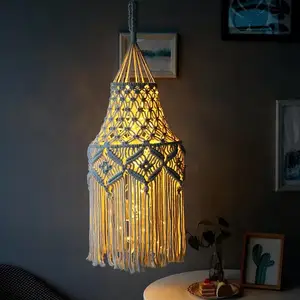 Bohemian Macrame Pendant Lighting Woven Tapestry Lampshade Bedroom Cotton Rope Fringed Chandelier Boho Lamp