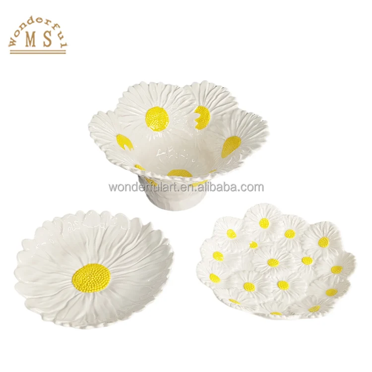 Porcelain  daisy food dish Shape Holders 3d flower Style Kitchenware Ceramic sunflower canister dish Tableware tray bowl