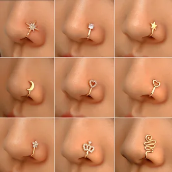 Hot sale nose rings for women Multiple styles with diamond Hollow shape Fake Nose Rings