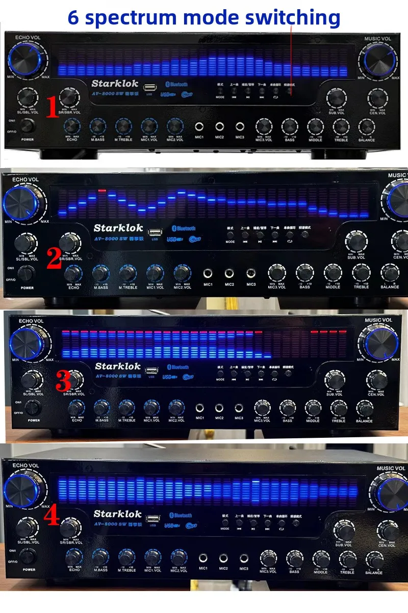 AV-8000SW Premium Edition 2200W Professional Ultra-High Power 7.1 Channel Home Theater Receiver Amplifier Exclusive BT Wireless