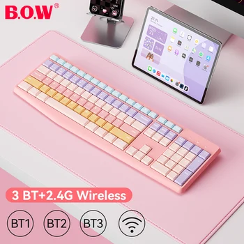 Preflow Dual Dial ワイヤレス メカニカルキーボード（ピンク） B.O.W K161D 新着 かわいいUSBピンク無線デュアルモードキーボード